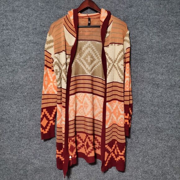 VTG Y2K Full Tilt Cozy Long Cardigan Womens XL Open Front Hooded USA Beachy Surf - Picture 1 of 8